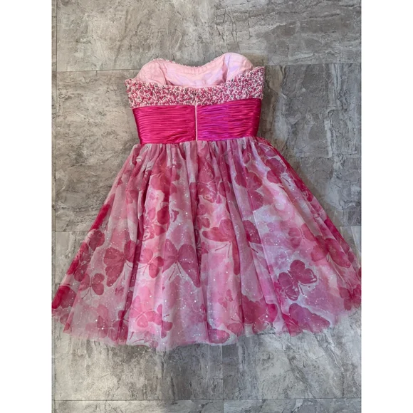 Jovani Pink Strapless Sequin Butterfly Prom Cocktail Short Dress Size 6 - Picture 5 of 6